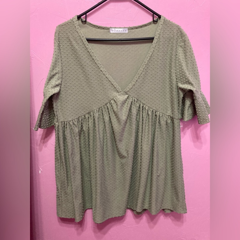👚 Blakeley Size S/M Baby Doll Green Blouse 🥰